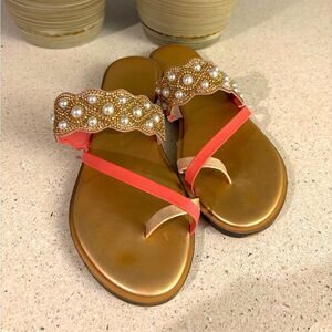 Elegant Gold and Coral Women's Sandals by Kenneth Cole